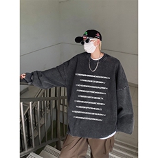 得物抖音高品质二开360克重磅做旧炒雪花纯色圆领水洗卫衣1515，男装卫衣，电商A486
