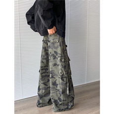 复古迷彩阔腿弯刀工装牛仔裤男女百搭潮牌宽松休闲裤8007P65，男装牛仔裤，星座410-2