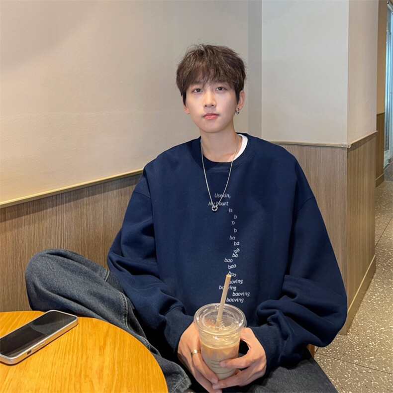 ！圆领卫衣男装港风长袖T恤男外套男WY212-特P23,男装T恤,电商B367