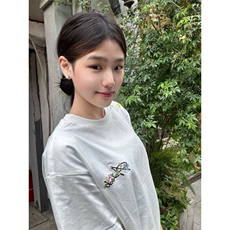 H0825-P35胶标+前后全绣花螺纹领+包边拉肩休闲短袖T恤，女装T恤，星座617A-2