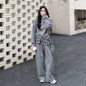 春装新款 英伦格子拼接休闲套装时尚卫衣两件套 2111 P170 K278图片