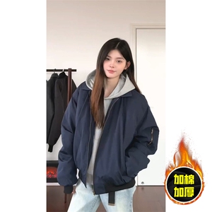 现货秋冬季美拉德立领飞行立领夹克boxy棉衣美式高街加厚加棉外套图片