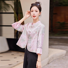 【爆现货】新中式提花盘扣外套1C045-23778-8P120K188，女装短外套，红龙果
