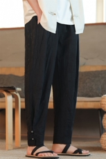 2025夏季新款新中式男装风盘扣束脚天丝提花休闲裤K131-P70，男装休闲裤，电商B277(原6028)
