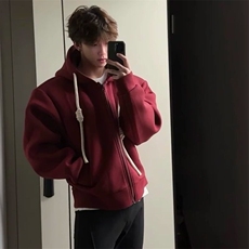 酒红色开衫卫衣男女春秋cleanfit情侣连帽衫外套WY6611，男装卫衣，星座601-1