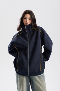 重磅400克美式印花立领卫衣开衫男秋冬季宽松上衣 P75 X128图片