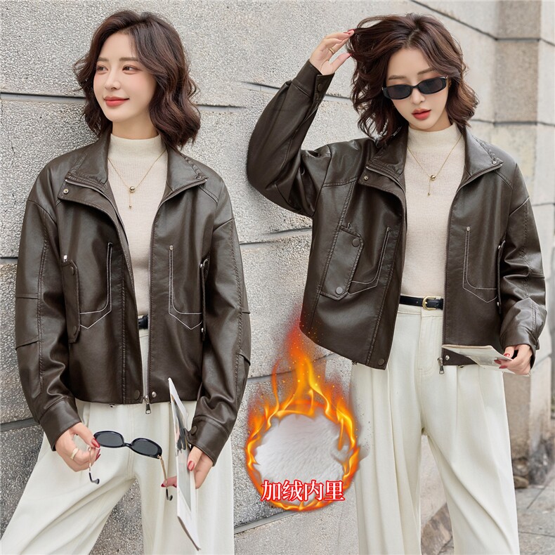 2025年冬季新款现货加绒保暖皮衣外套，女装皮衣，臻衣坊