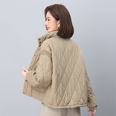 时尚立领拼接针织棉服宽松显瘦保暖外套，女装棉衣/棉服，叶笙衣
