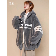 网络图现货潮牌慵懒风拼接加厚羊羔绒情侣立领保暖棉服JX13-P58，男装卫衣，星座715-7
