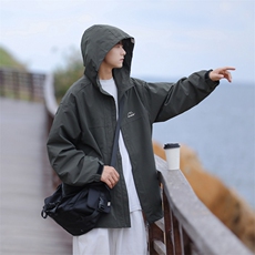连帽冲锋衣外套男女美式复古宽松纯色情侣夹克JK268-P69夹棉p85，男装夹克，星座1008