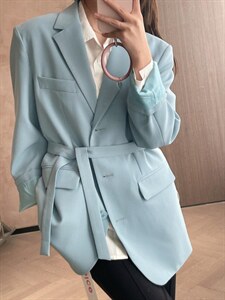 22C03#彩色腰带西装外套图片