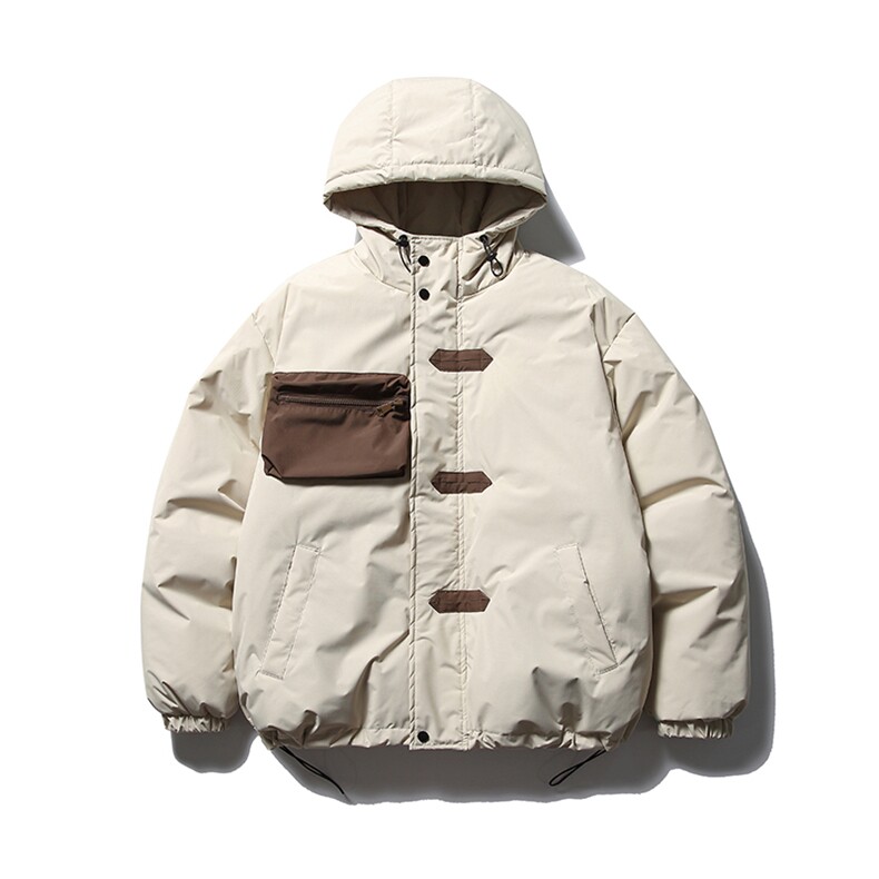 南夏乔装2025冬季新款撞色立体口袋装饰连帽棉衣日系复古宽松棉服图片