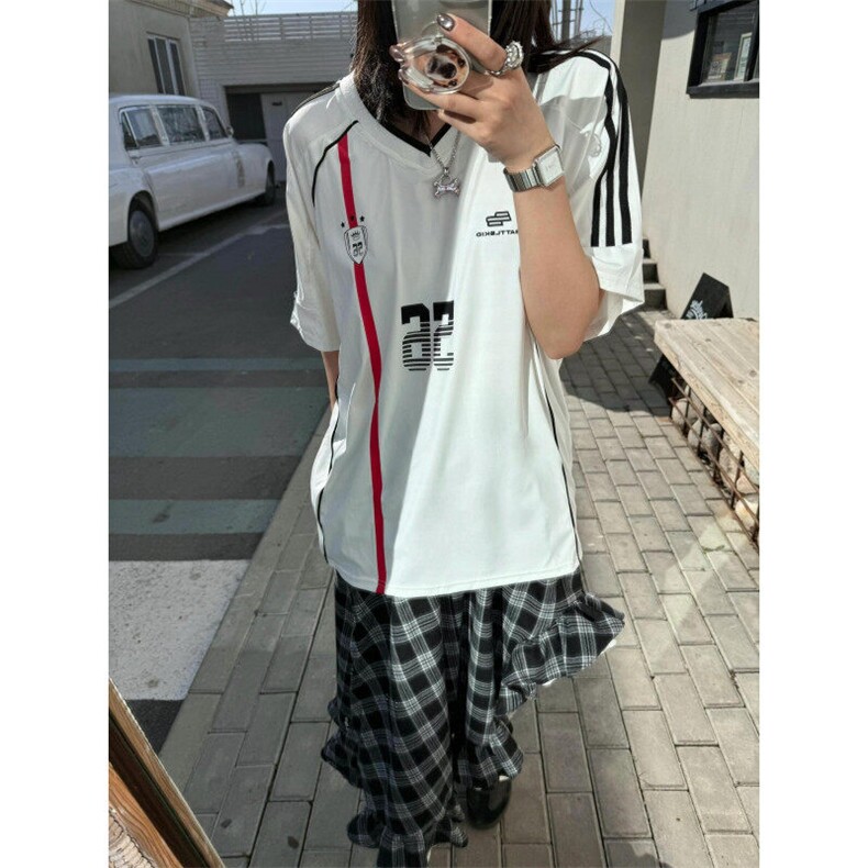 BK918CC-特P39 织带V领撞色运动球衣风短袖t恤男女图片