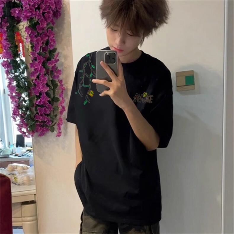 万针全刺绣工艺高品质260克纯棉双纱美式宽松百搭短袖T恤特P33,男装T恤,电商A486-1