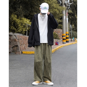 新品灯芯绒拖地裤直筒坠感时尚单品男女情侣休闲裤子潮K81P45控58图片