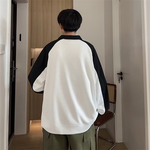 华夫格卫衣男春秋季日系潮流拼色长袖polo衫 LA23 P38图片