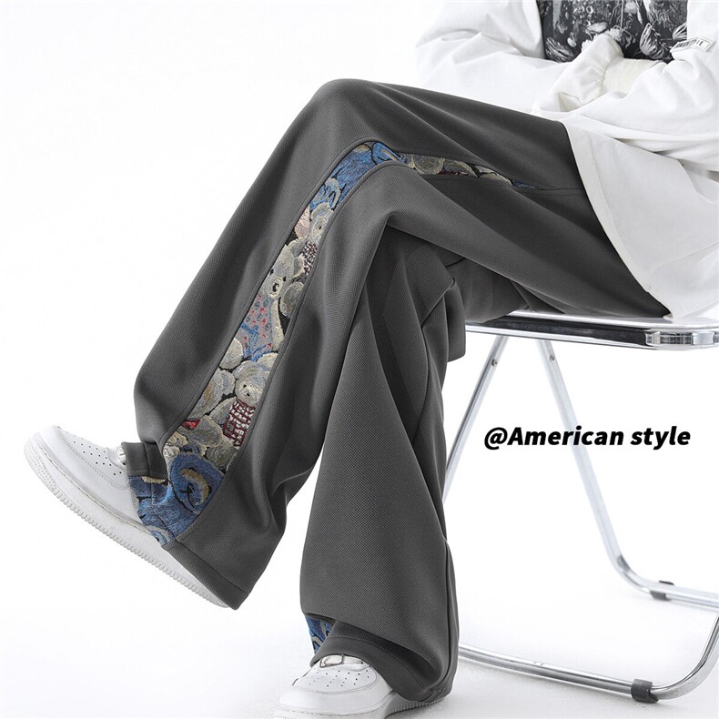 时尚潮流大码宽松小熊拼接直筒休闲长裤运动裤K8461-P30【特价】，女装休闲裤，电商A007