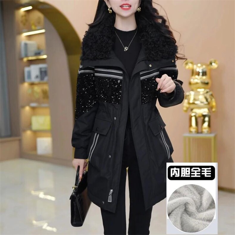 【大货已出】加绒加厚派克服女新款洋气收腰显瘦中长款保暖外套女,女装皮草,韩蔻秀