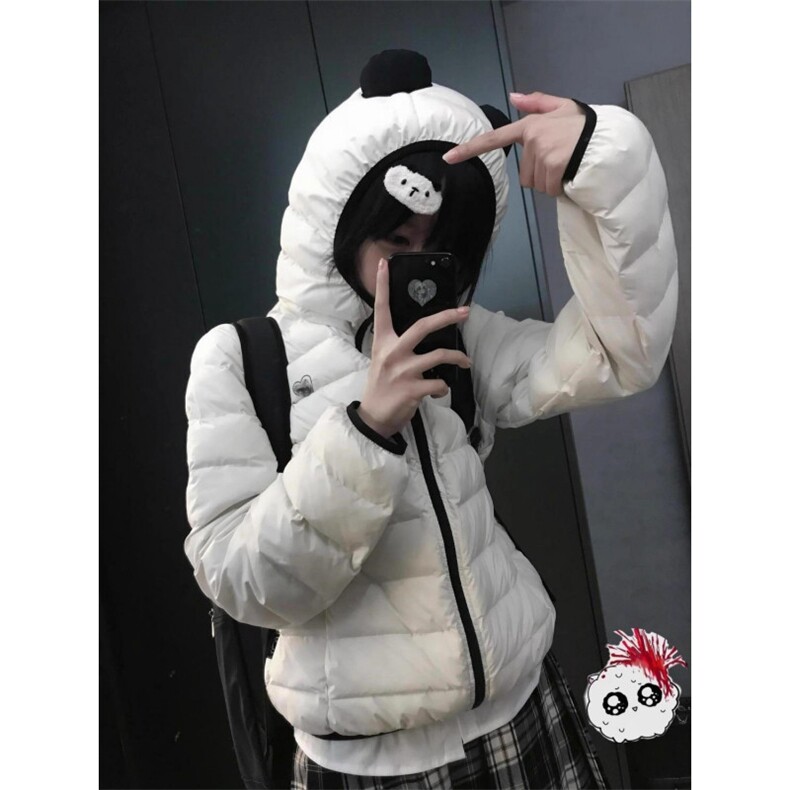 KK110-P115 熊猫耳朵排骨连帽棉服2025冬季新款图片