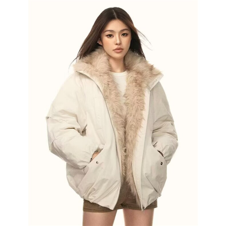 美式复古毛领棉服外套冬季新款百搭宽松加厚保暖棉袄M0871-P85图片