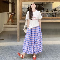 白色T恤花苞裙时尚套装女2025夏季宽松显瘦短袖上衣半身裙两件套，女装套装/套裙，2C227