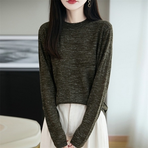 法式不规则别致长袖T恤女2025新彩麻针织洋气时尚打底薄毛衣小衫图片