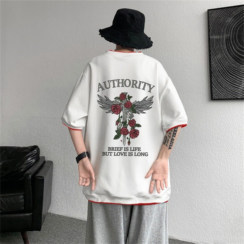 电商DSA028-DTA23L85P35100棉港风休闲印花短袖T恤大码宽松上衣,男装T恤,电商A028