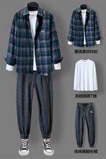 衬衫运动套装男春秋装潮流帅气男生三件套穿搭潮牌男装DF161T，男装衬衫，电商A102
