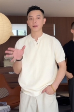 张卓林菠萝纹针法肌理感休闲简约男士亨利领体恤纯色77090/P45降，男装Polo衫，电商A243