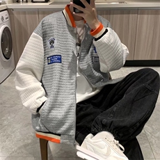 情侣装外套宽松bf男华夫格开衫卫衣ins春秋潮棒球服JK8121-P60，男装夹克，星座308B-1