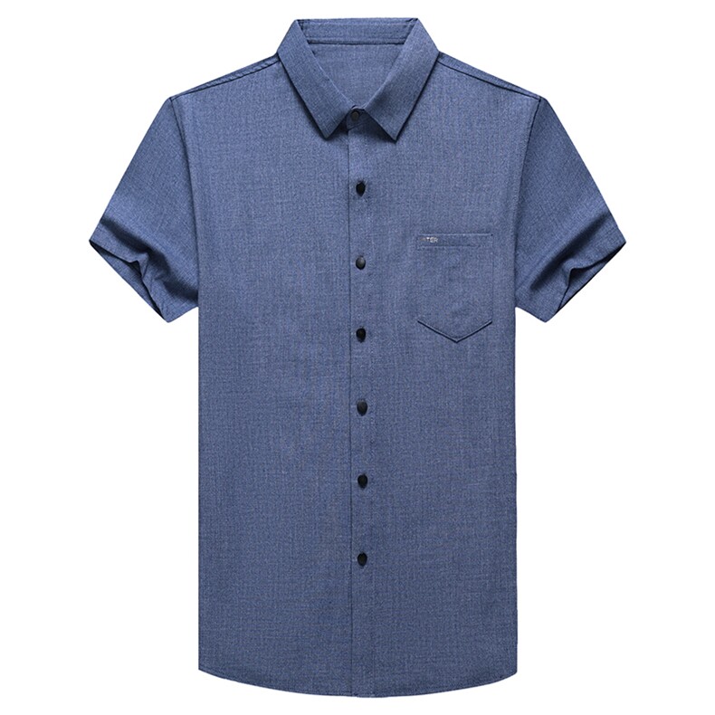 短袖衬衫男翻领纯色上衣服夏季中年男士休闲百搭半袖衬衣爸爸装,男装衬衫,电商B212（原钱塘6029）