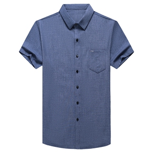 短袖衬衫男翻领纯色上衣服夏季中年男士休闲百搭半袖衬衣爸爸装图片