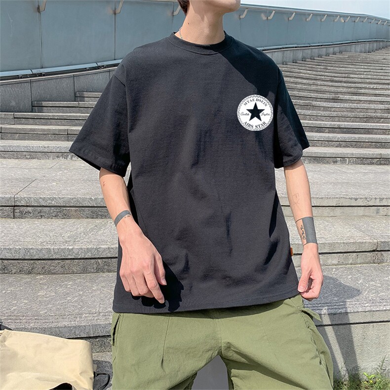 纯色半袖潮圆领卫衣简约宽松新款慵懒休闲套头潮流男T224-P25,男装T恤,星座512-2