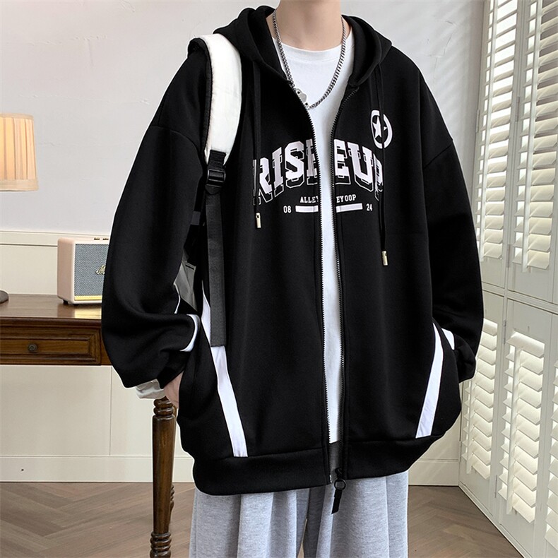 新款秋季开衫连帽卫衣男潮流宽松青少年学生休闲外套上衣WY05P58,男装卫衣,电商A086