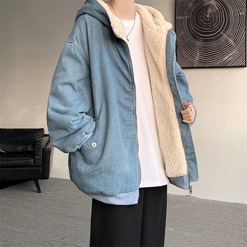 控价158牛仔棉衣男大码加绒羊羔绒牛仔棉服男棉袄NM53286-P140,男装棉衣,电商A040