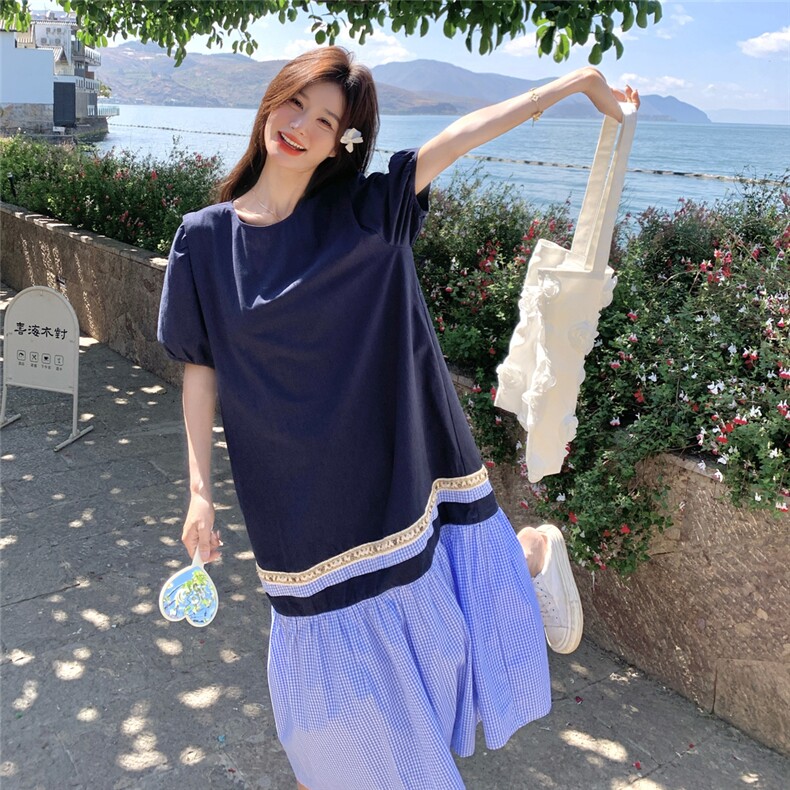 黑色泡泡袖轻熟风休闲显瘦t恤裙夏季新款设计感宽松气质连衣裙女,女装连衣裙,2D076