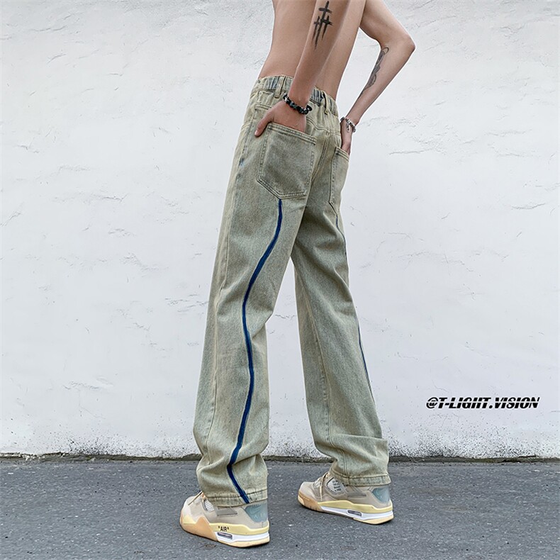 B221美式ins高街暗黑小众毛边破洞直筒牛仔裤LK23104-P65控88,男装牛仔裤,电商B221