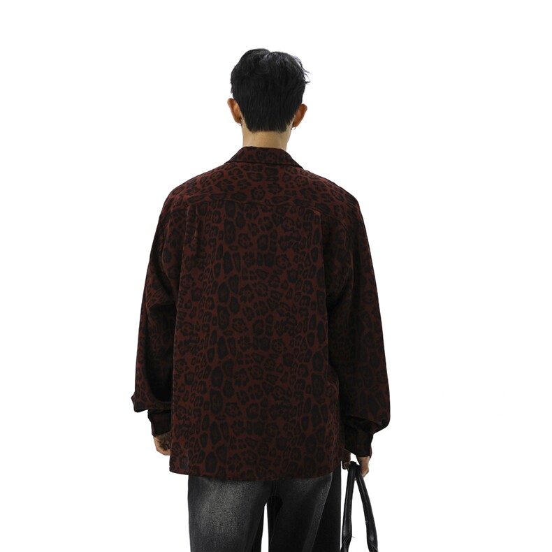 无影墙豹纹长袖衬衫大码M-5XL聚酯纤维衬衫男CS78728P35控58，男装衬衫，星座227-7