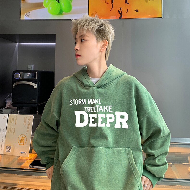 得物抖音高品质二开360克重磅做旧炒雪花纯色连帽水洗卫衣16007,男装卫衣,电商A486