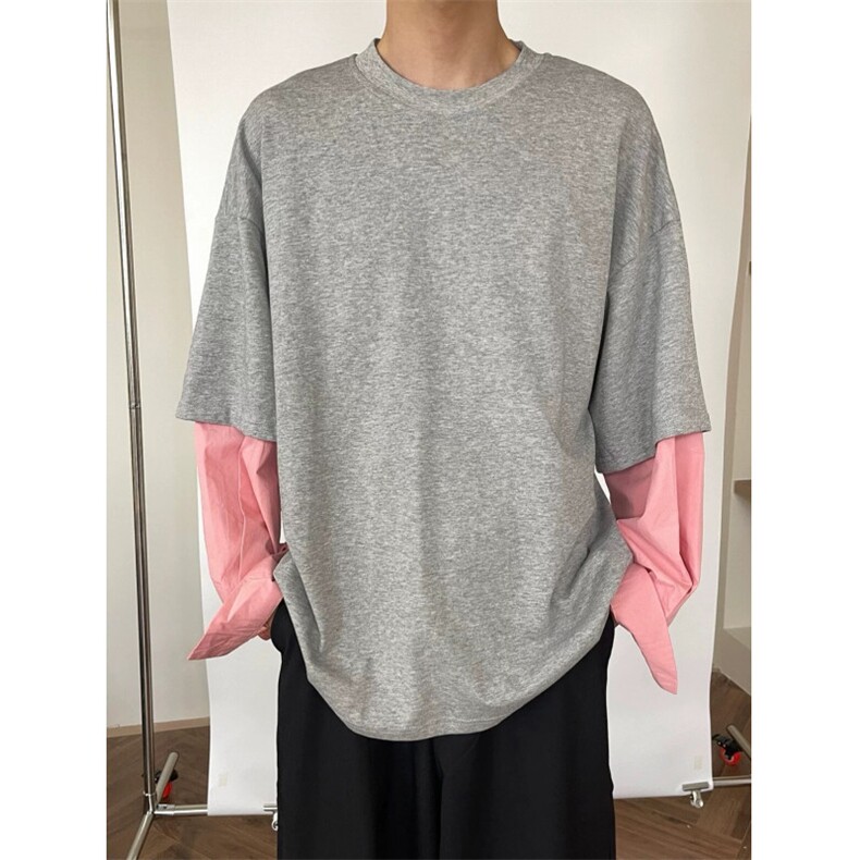 【有货】DT6688-P60假两件T恤拼接袖子男女宽松春秋上衣长袖潮,男装T恤,星座603-2