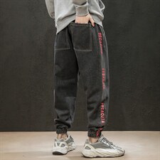2021秋季新款日系大码男字母印花拼接束脚九分牛仔裤长裤K598-P45，男装牛仔裤，电商A001