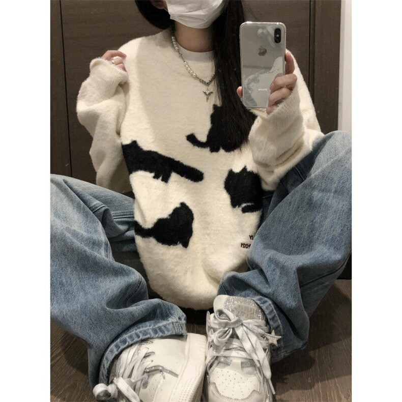 【有货】BTP32LL-特P55猫咪毛衣男女秋冬潮牌美式复古情侣针织衫,男装针织衫/毛衣,星座1007（原301D）