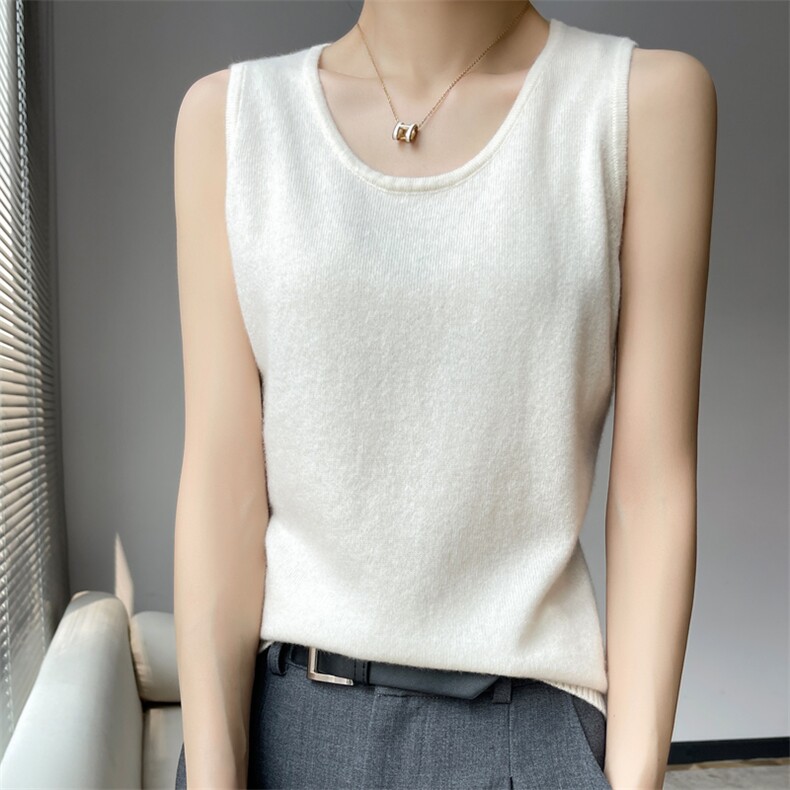 圆领针织背心女夏秋薄款外穿2024年新款内搭打底无袖上衣，女装背心吊带，轩妮羊绒