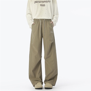 无影墙细格纹三杠织带褶皱大码M-5XL速干休闲裤CK78059P55控88图片