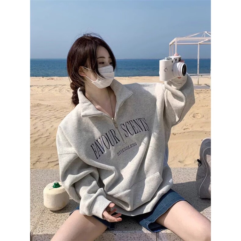 【004】新款情侣休闲半拉链翻领宽松长袖卫衣A079-C306-P32,男装卫衣,电商A079