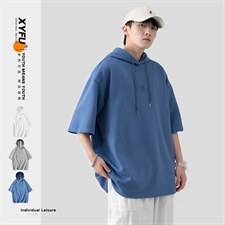 新款优品男士短袖连帽抽绳刺绣字母T恤宽松上衣ZDL3204-P49，男装T恤，星座717