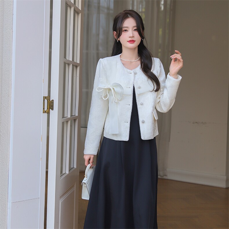 2025春装新款小香风提花蝴蝶结短款外套,女装短外套,2C091