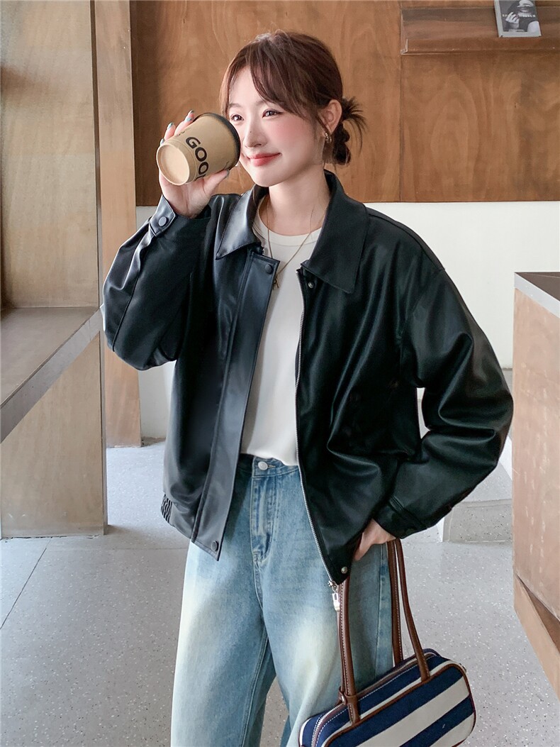 《档口现货》26秋上新气质蛋白皮超柔软舒适夹克皮衣外套配丝巾女,女装皮衣,苗苗