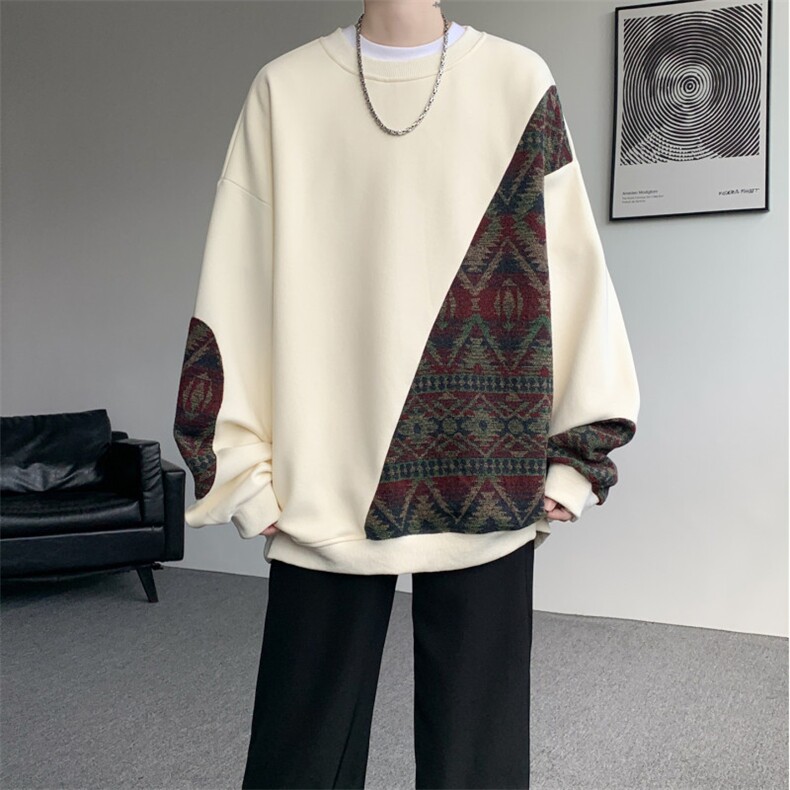8XL-M民族风拼接卫衣大码胖子费尔岛上衣圆领复古外套WY5106/P55,男装民族服装,电商B238