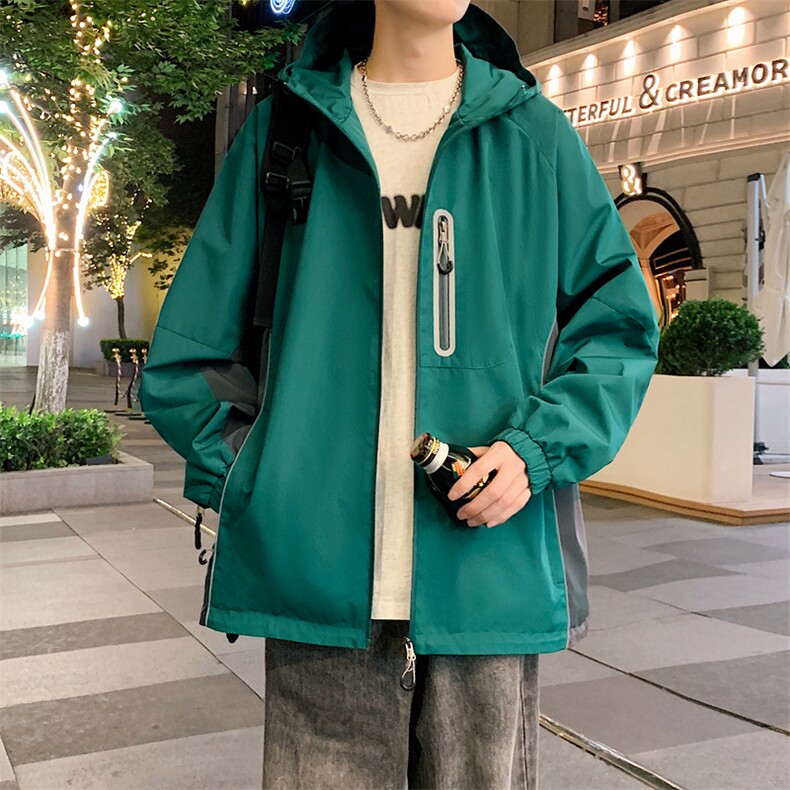 秋季新款港风夜景纯色纯色冲锋衣宽松大码夹克男A157B-J235-P85,男装夹克,电商A157B
